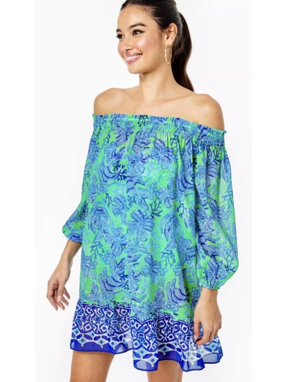 NWT Lilly Pulitzer Maribeth Coverup Cabana Green Keepin It Reel Off Shoulder XS